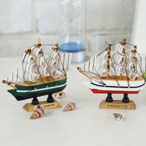 2Pcs Wooden Sailing Ship Model